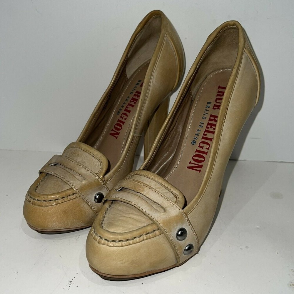 True Religion Hathaway Womens Size 7 Camel Leather Pumps Heels